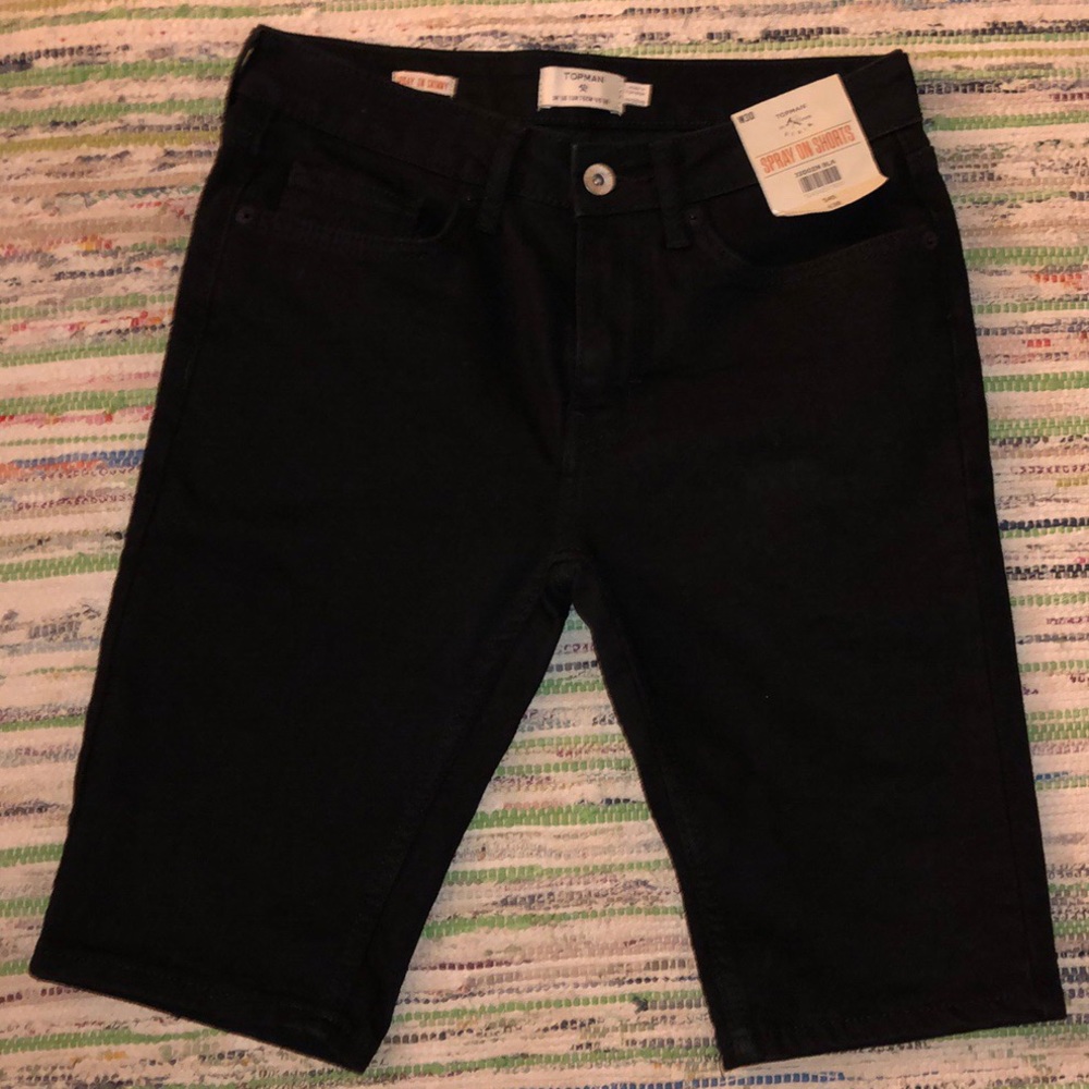 Topman Black Spray On Skinny Shorts | 30W